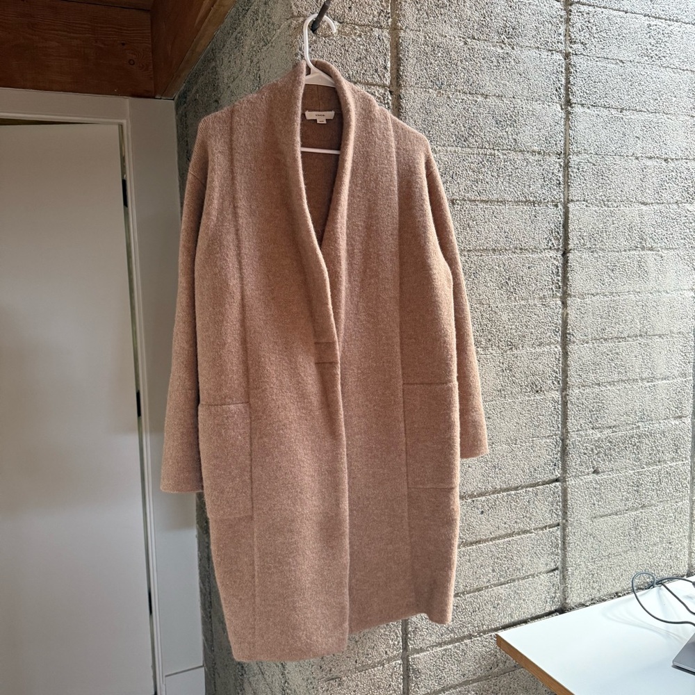 Vince Collarless Long Wool Blend Cardigan Coat